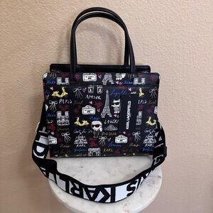 NWT KARL LAGERFELD Maybelle crossbody top handle satchel Paris cat heart Logo